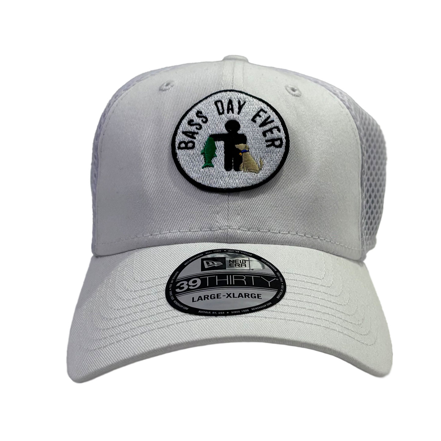 Whit cap with green bass patch