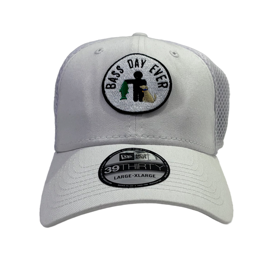 Whit cap with green bass patch